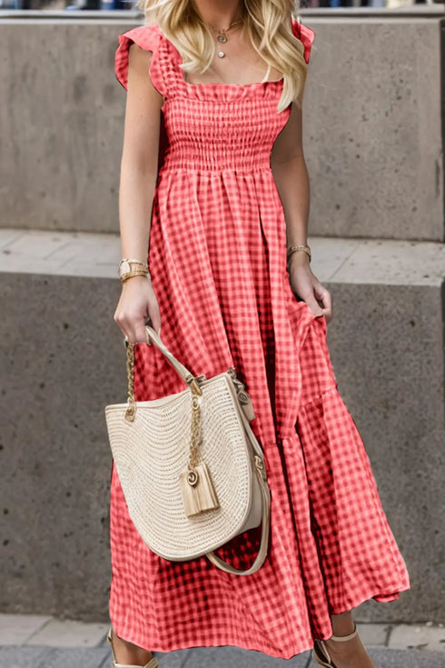 'Orla' Ruffled Plaid Smocked Dress - Celes Fashion